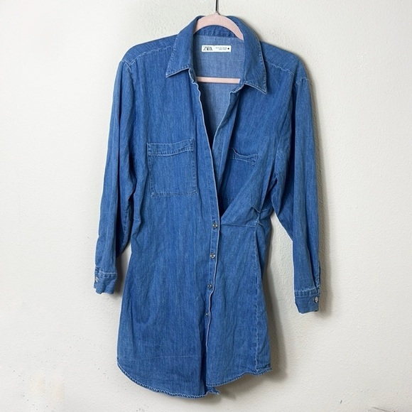 Zara The Erin Denim Wrap Asymmetric Mini Dress size M - Picture 3 of 13